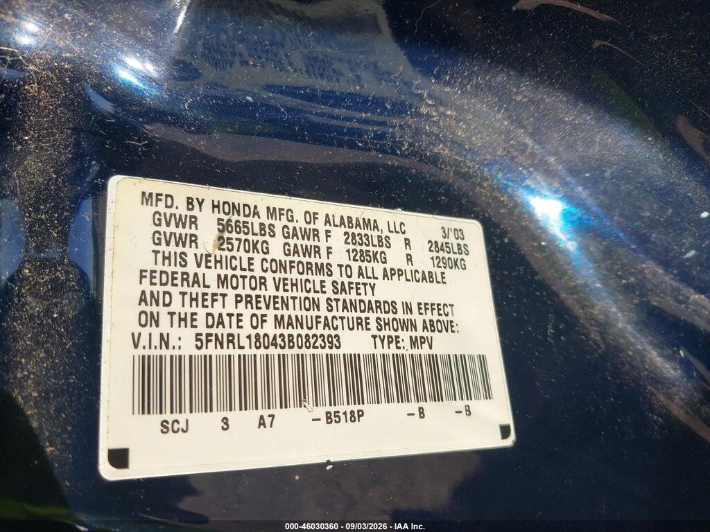 5FNRL18043B082393 2003 HONDA ODYSSEY photo no. 9