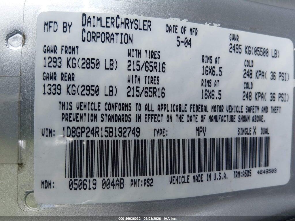 1D8GP24R15B192749 2005 DODGE GRAND CARAVAN photo no. 9