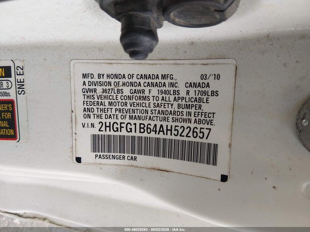 2HGFG1B64AH522657 2010 HONDA CIVIC photo no. 9