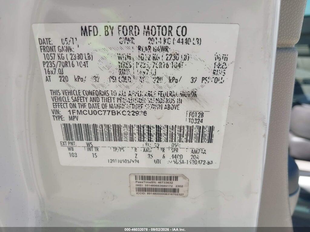 1FMCU0C77BKC22936 2011 FORD ESCAPE photo no. 9