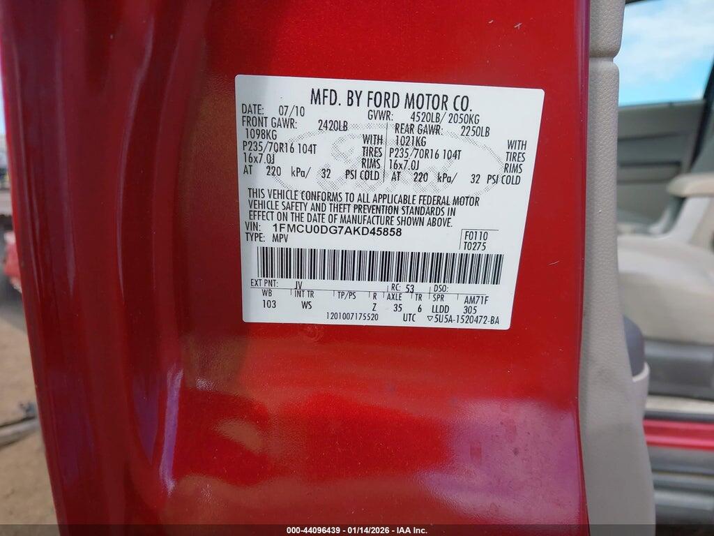 1FMCU0DG7AKD45858 2010 FORD ESCAPE photo no. 9