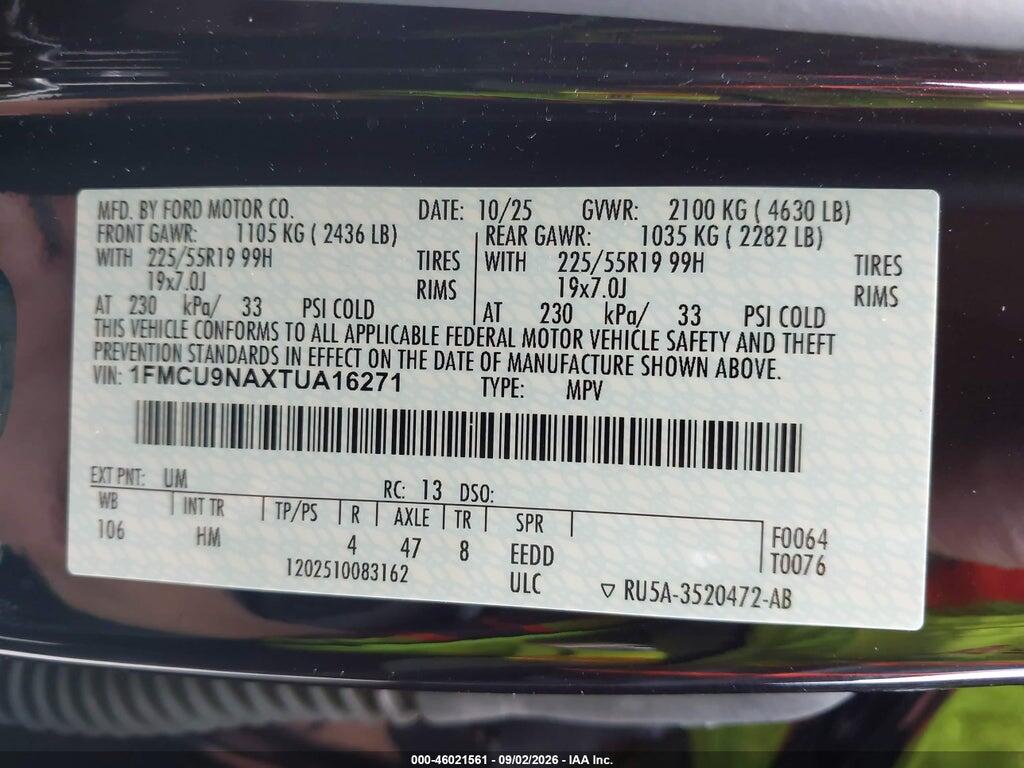 1FMCU9NAXTUA16271 2026 FORD ESCAPE photo no. 9