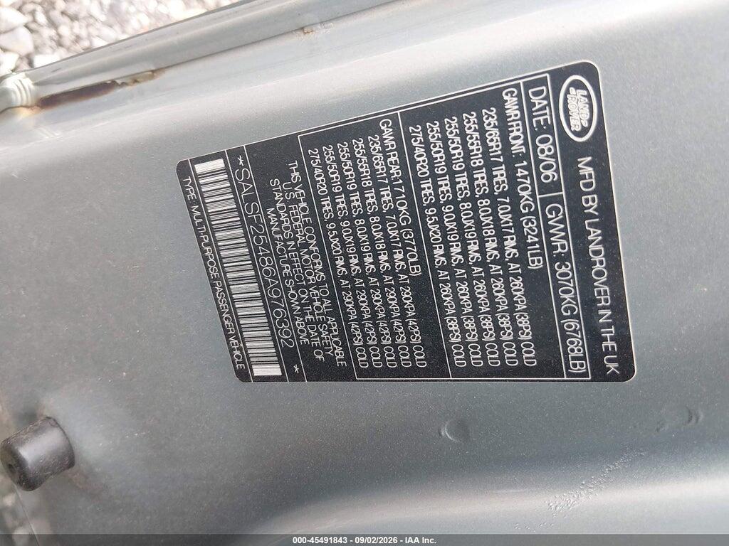 SALSF25486A976392 2006 LAND ROVER RANGE ROVER SPORT photo no. 9