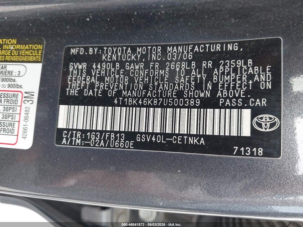 4T1BK46K87U500389 2007 TOYOTA CAMRY photo no. 9