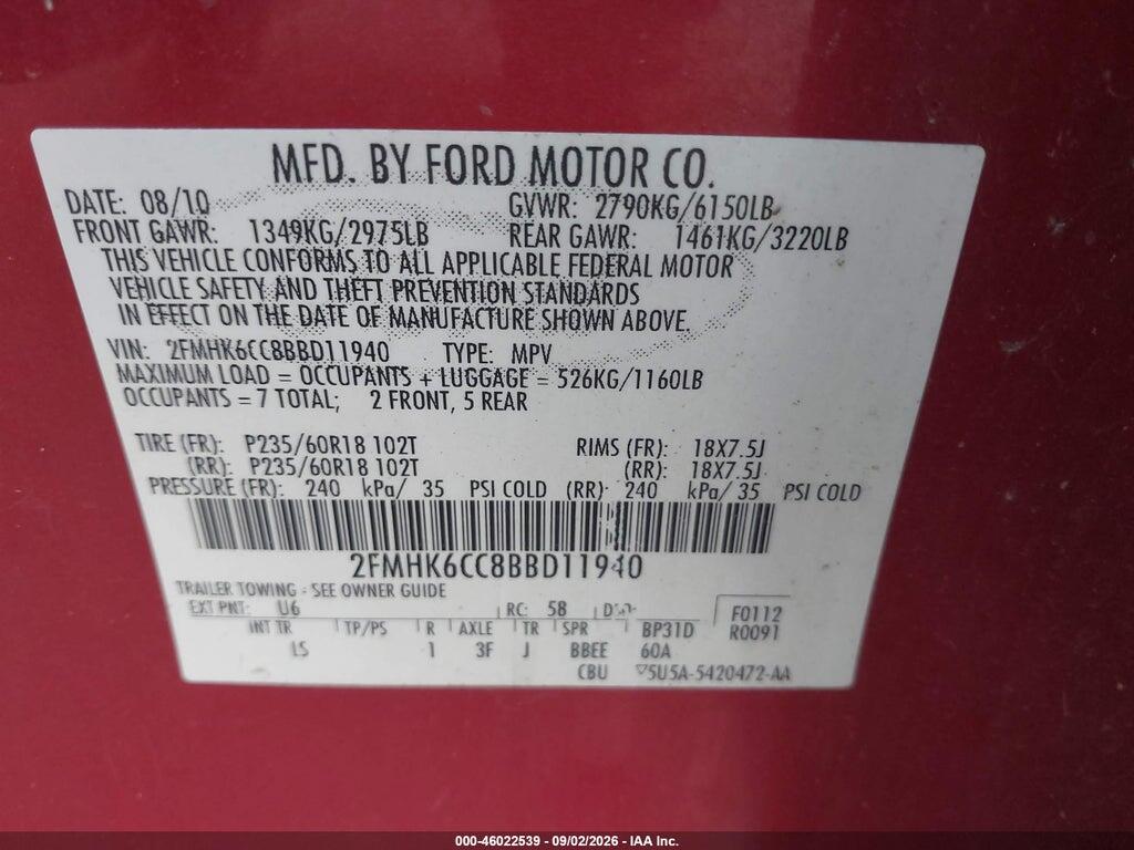 2FMHK6CC8BBD11940 2011 FORD FLEX photo no. 6