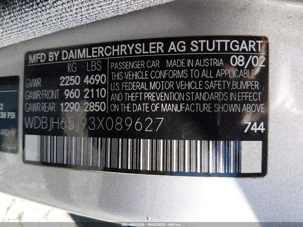 WDBJH65J93X089627 2003 MERCEDES-BENZ C 320 photo no. 9
