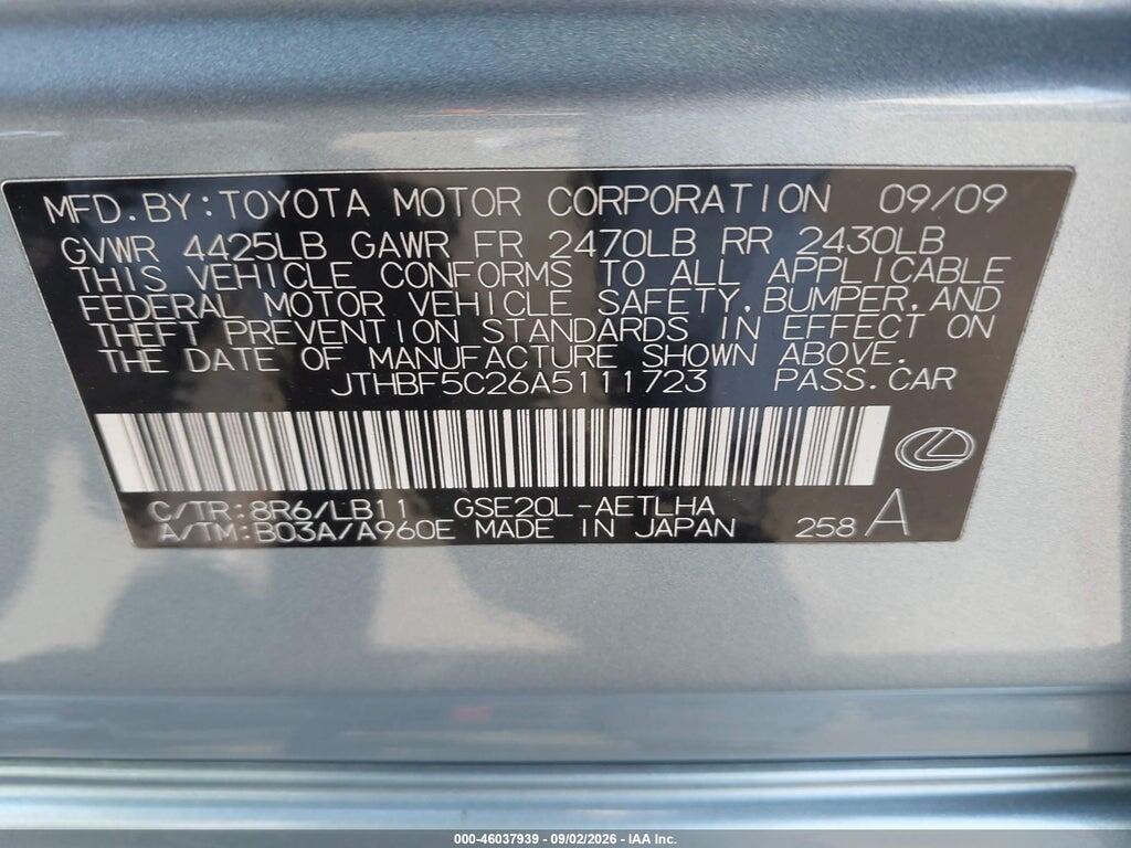 JTHBF5C26A5111723 2010 LEXUS IS 250 photo no. 9