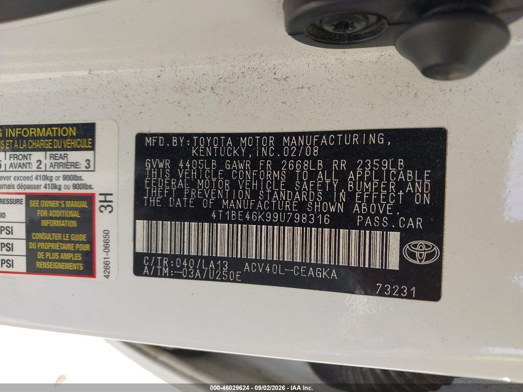 4T1BE46K99U798316 2009 TOYOTA CAMRY photo no. 9
