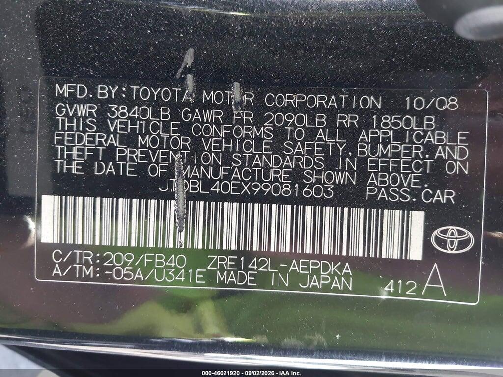 JTDBL40EX99081603 2009 TOYOTA COROLLA photo no. 9