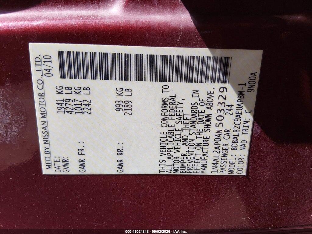 1N4AL2AP0AN503329 2010 NISSAN ALTIMA photo no. 9