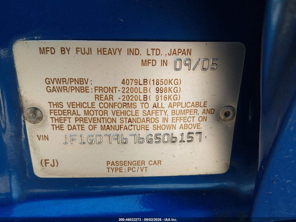 JF1GD79676G506157 2006 SUBARU IMPREZA photo no. 9