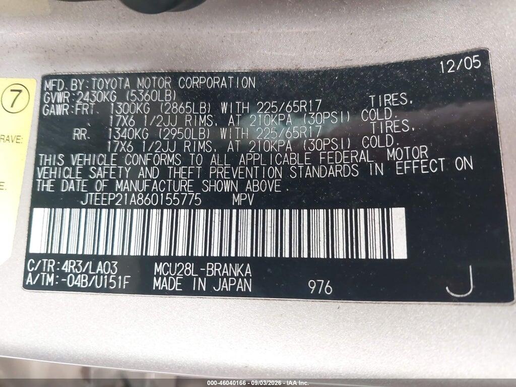 JTEEP21A860155775 2006 TOYOTA HIGHLANDER photo no. 9