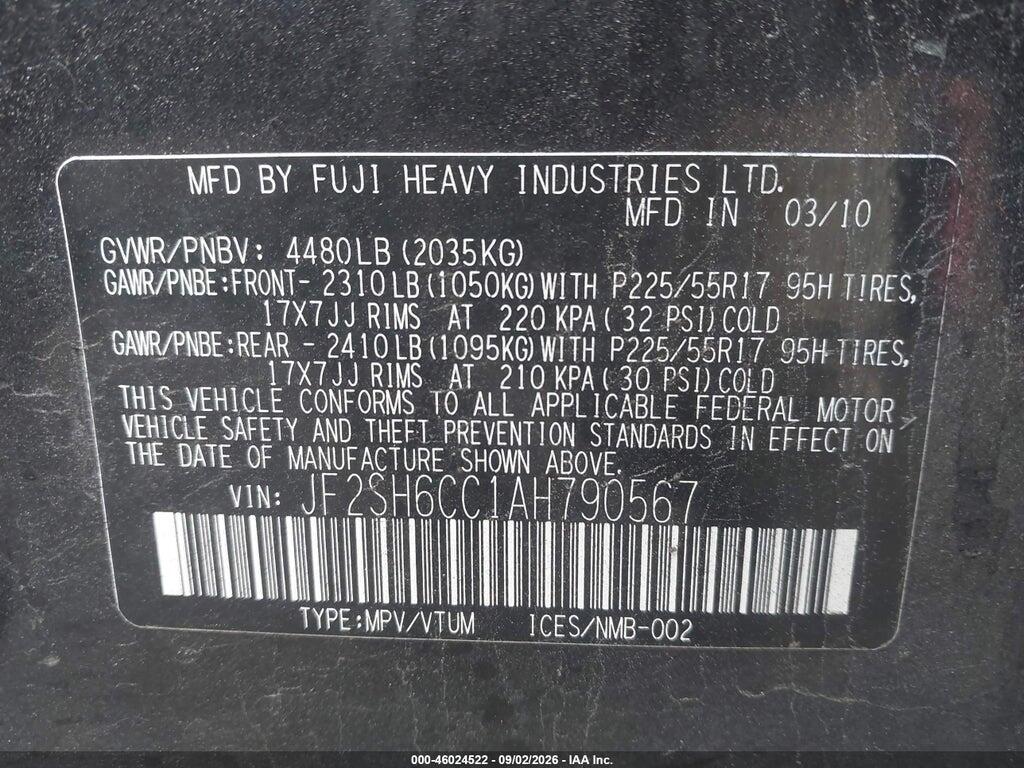 JF2SH6CC1AH790567 2010 SUBARU FORESTER photo no. 9
