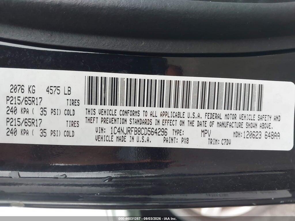 1C4NJRFB8CD564296 2012 JEEP PATRIOT photo no. 9