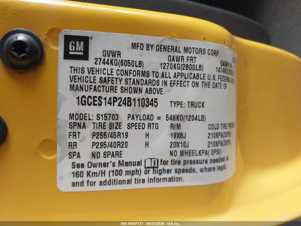1GCES14P24B110345 2004 CHEVROLET SSR photo no. 9