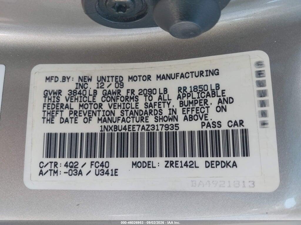 1NXBU4EE7AZ317935 2010 TOYOTA COROLLA photo no. 9