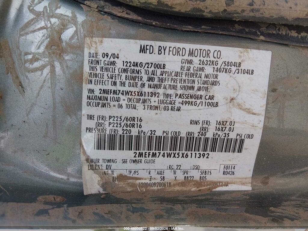 2MEFM74WX5X611392 2005 MERCURY GRAND MARQUIS photo no. 9