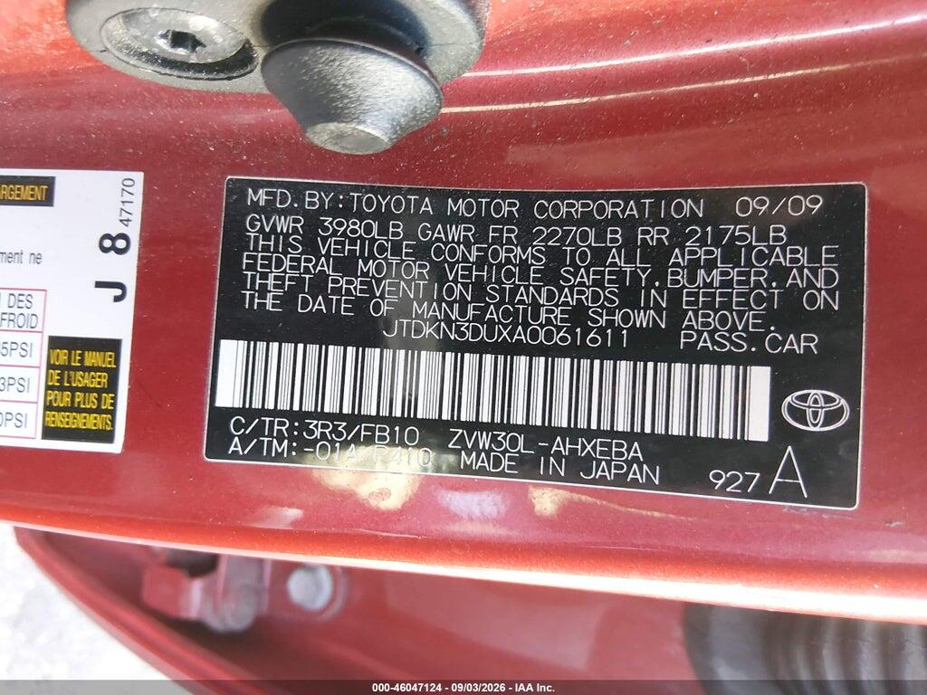JTDKN3DUXA0061611 2010 TOYOTA PRIUS photo no. 9