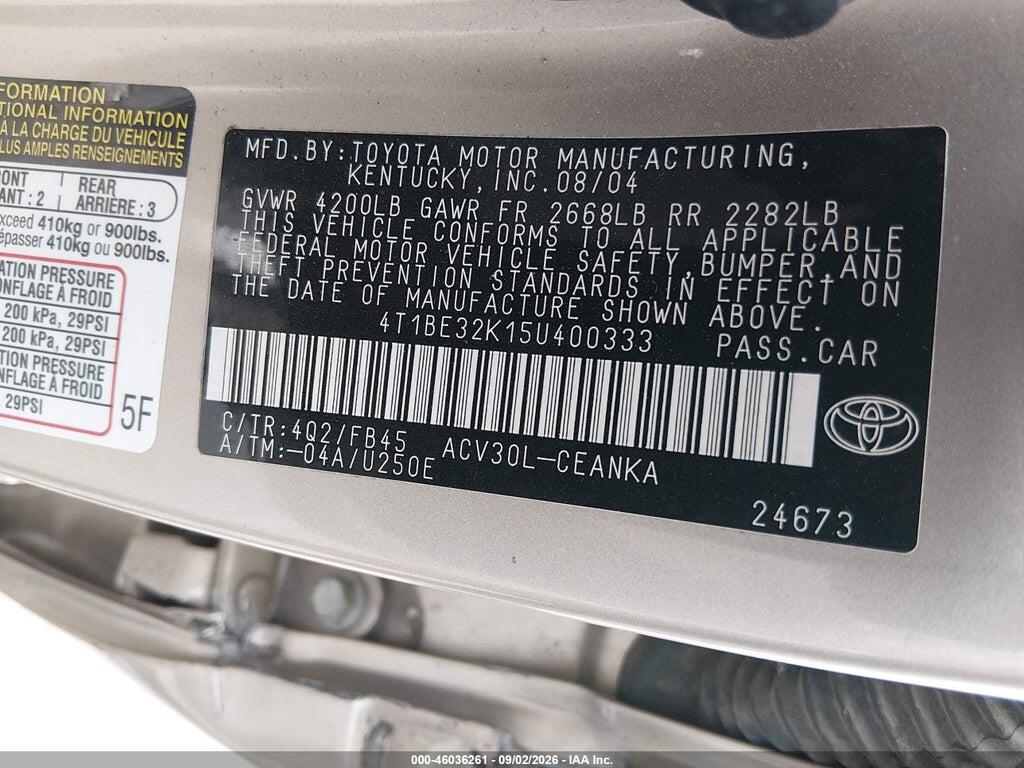 4T1BE32K15U400333 2005 TOYOTA CAMRY photo no. 9