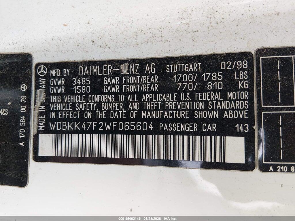 WDBKK47F2WF065604 1998 MERCEDES-BENZ SLK 230 photo no. 9