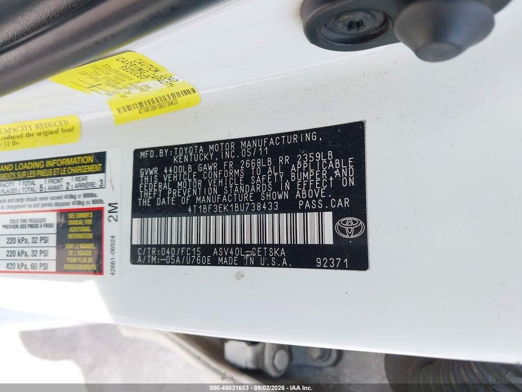 4T1BF3EK1BU738433 2011 TOYOTA CAMRY photo no. 9
