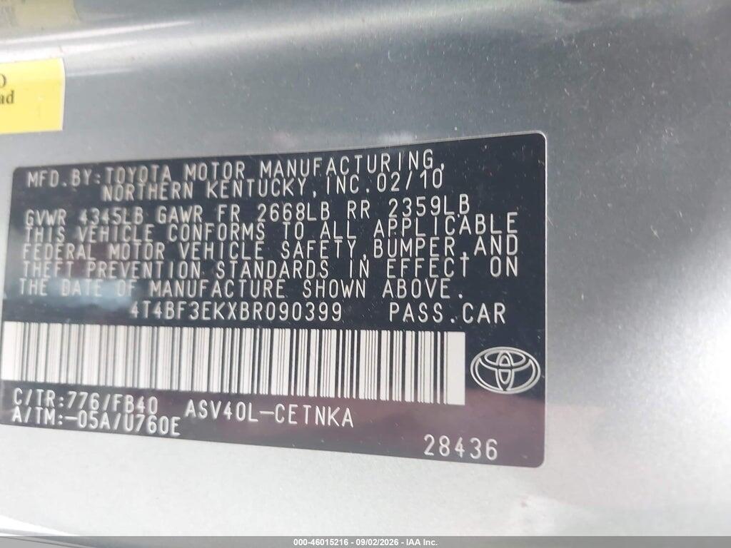 4T4BF3EKXBR090399 2011 TOYOTA CAMRY photo no. 9