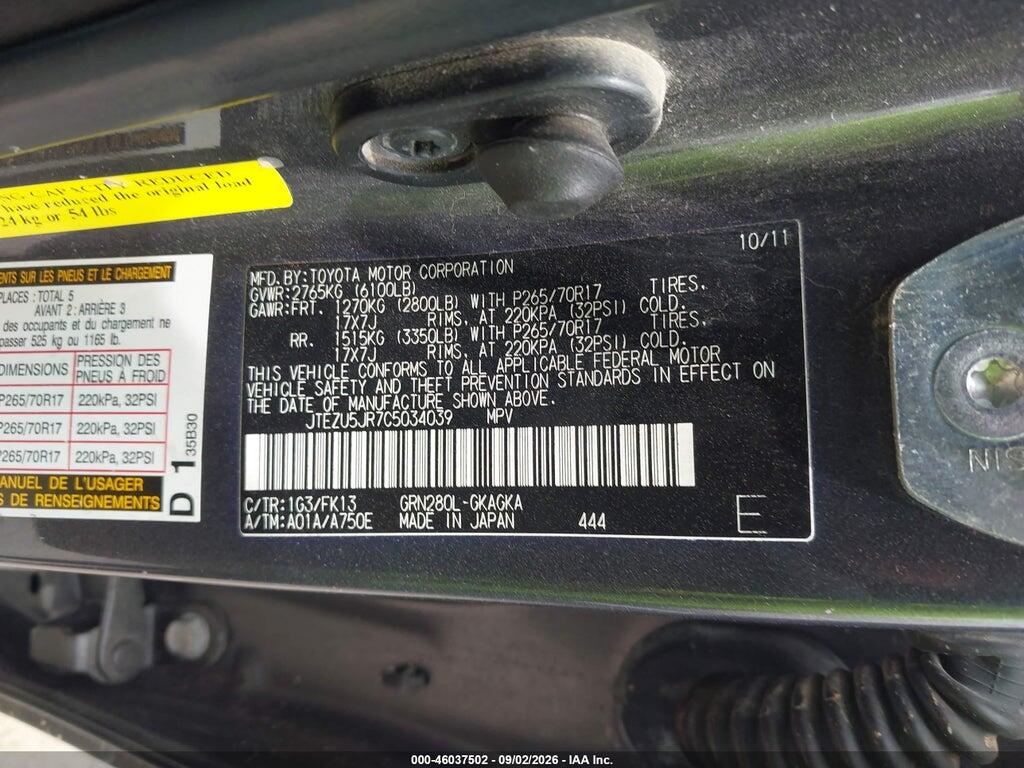 JTEZU5JR7C5034039 2012 TOYOTA 4RUNNER photo no. 9