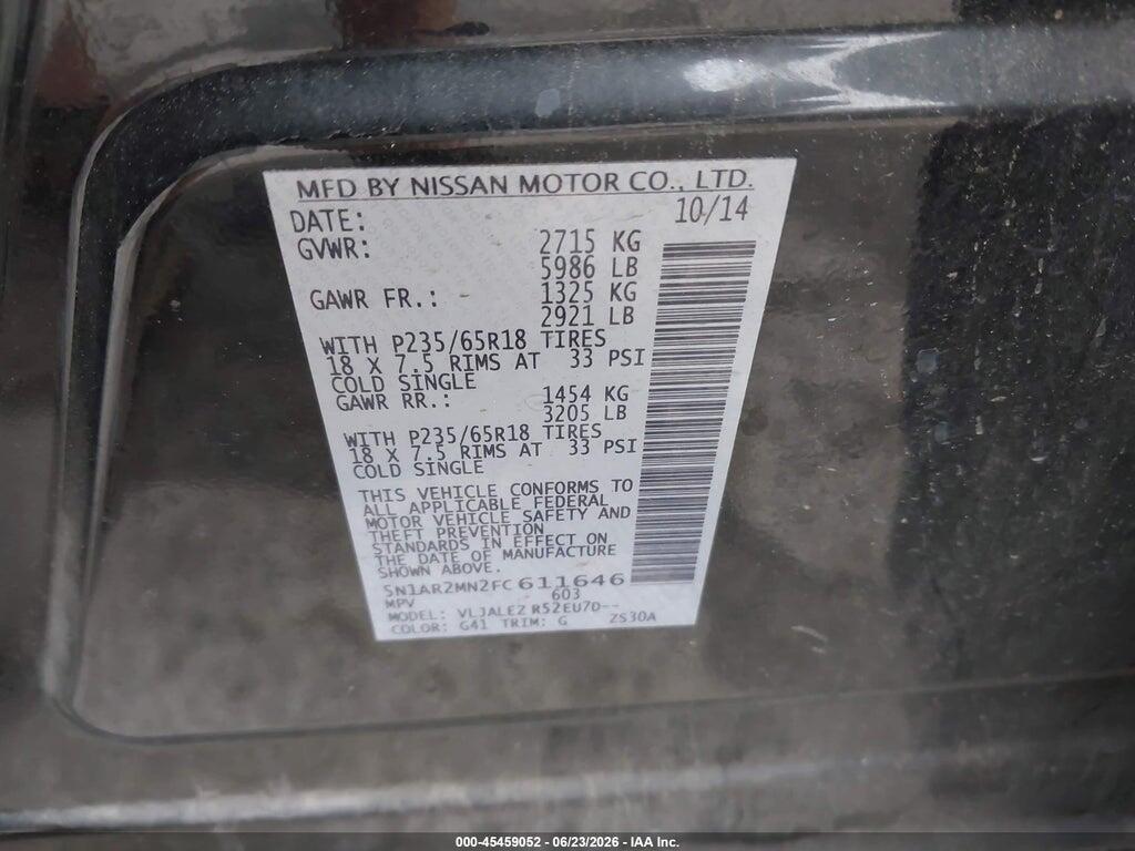 5N1AR2MN2FC611646 2015 NISSAN PATHFINDER photo no. 9