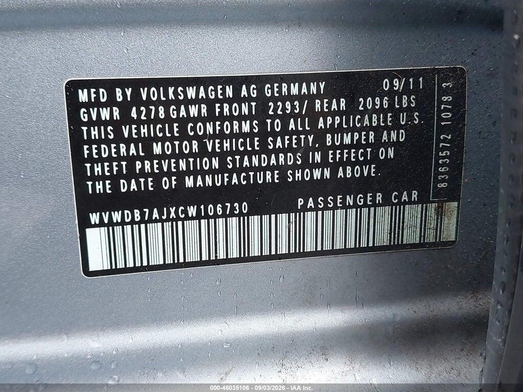 WVWDB7AJXCW106730 2012 VOLKSWAGEN GOLF photo no. 9