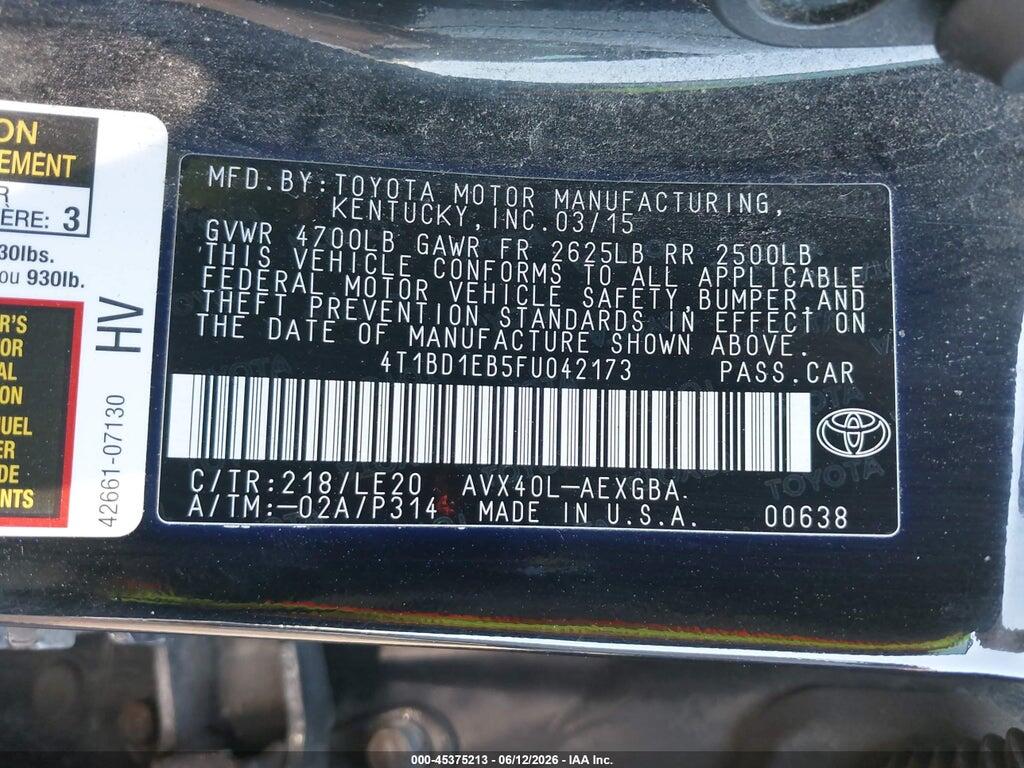 4T1BD1EB5FU042173 2015 TOYOTA AVALON HYBRID photo no. 9