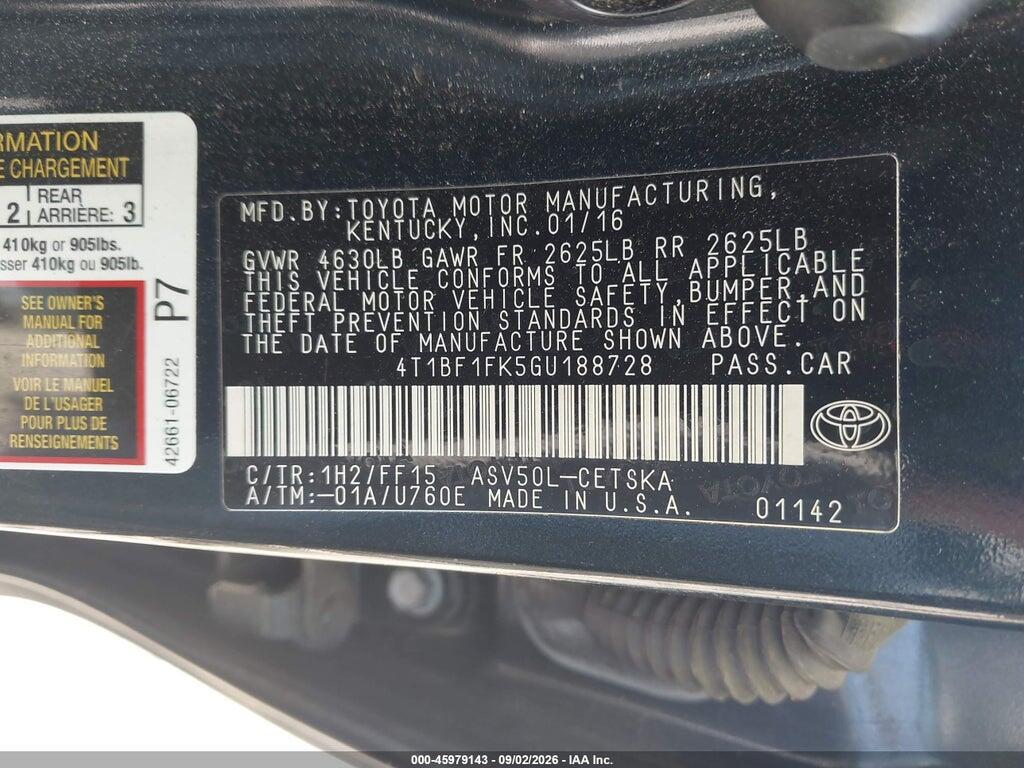 4T1BF1FK5GU188728 2016 TOYOTA CAMRY photo no. 9