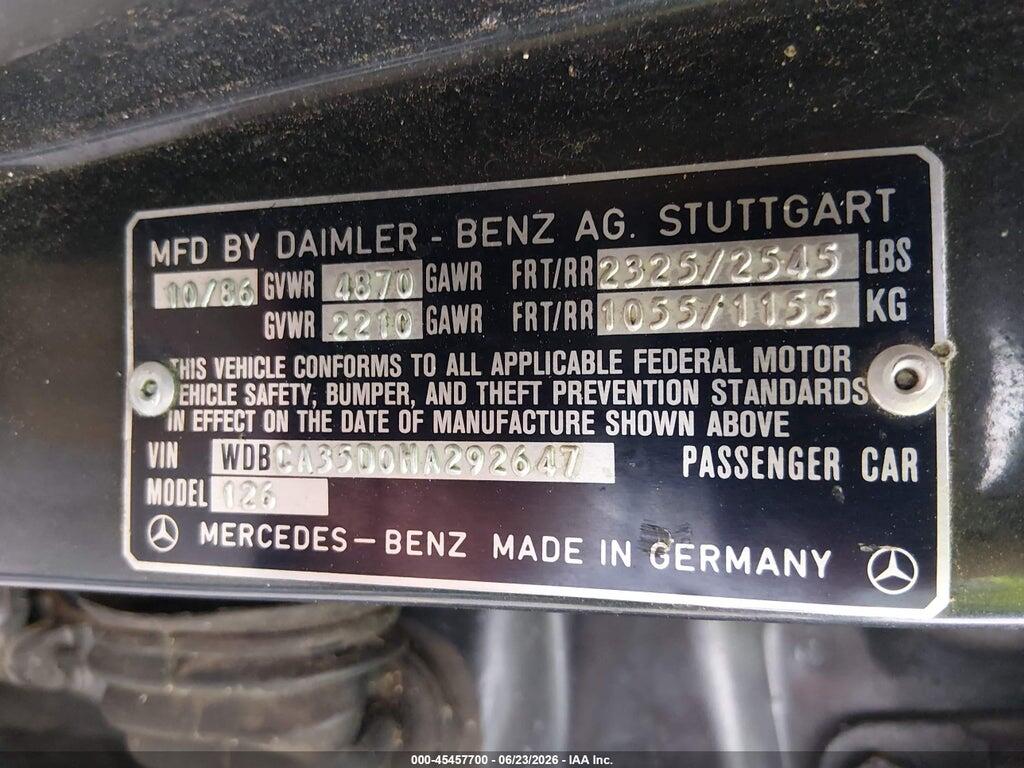 WDBCA35D0HA292647 1987 MERCEDES-BENZ 420 photo no. 9