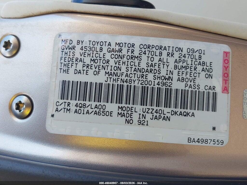 JTHFN48Y720014962 2002 LEXUS SC 430 photo no. 9