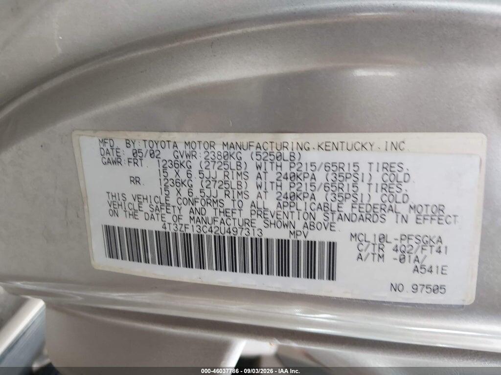 4T3ZF13C42U497313 2002 TOYOTA SIENNA photo no. 9