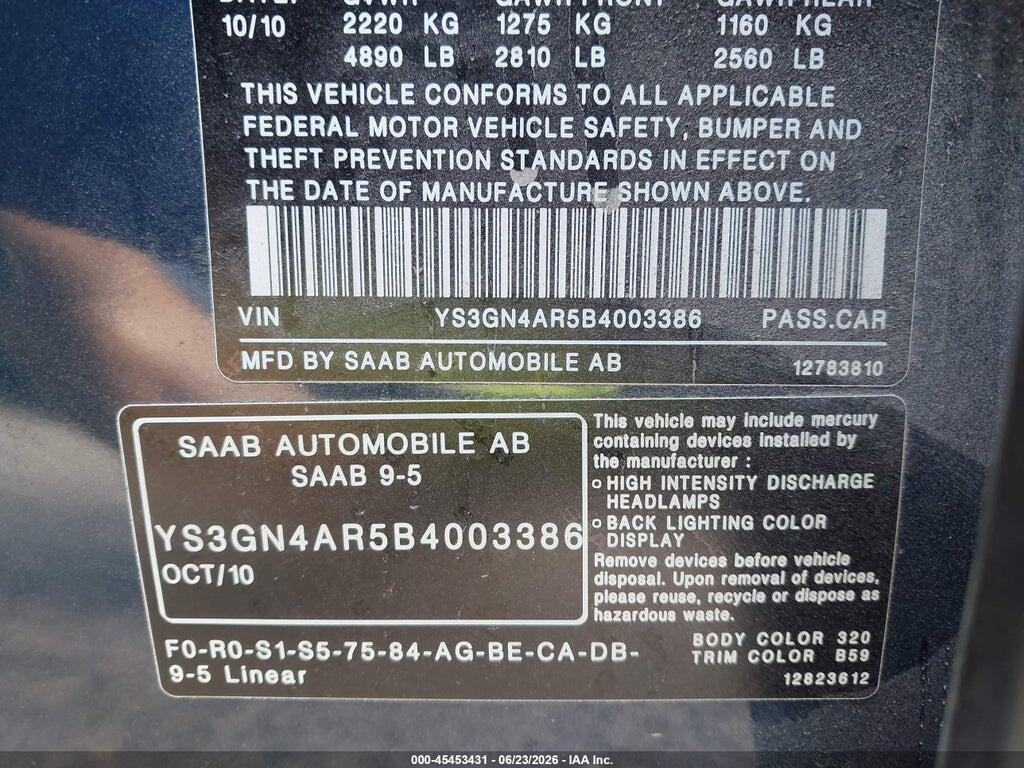 YS3GN4AR5B4003386 2011 SAAB 9-5 photo no. 9