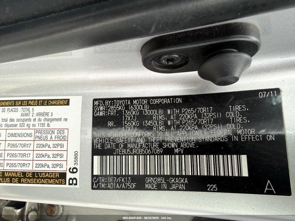 JTEBU5JR0B5067089 2011 TOYOTA 4RUNNER photo no. 9