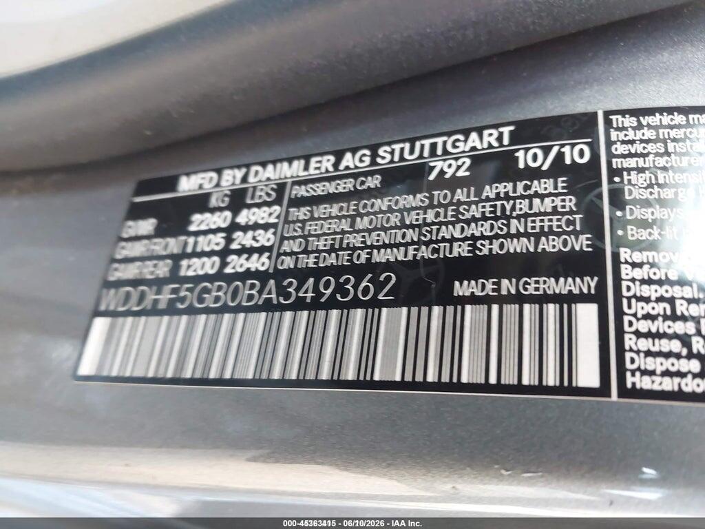 WDDHF5GB0BA349362 2011 MERCEDES-BENZ E 350 photo no. 9