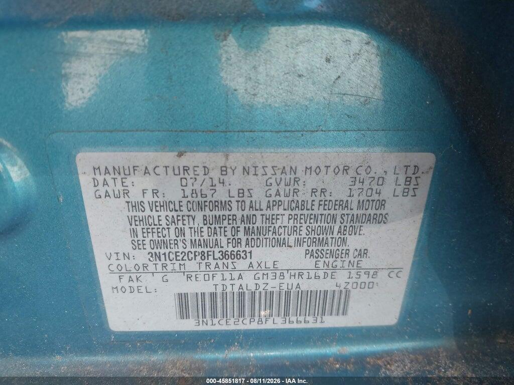 3N1CE2CP8FL366631 2015 NISSAN VERSA NOTE photo no. 9