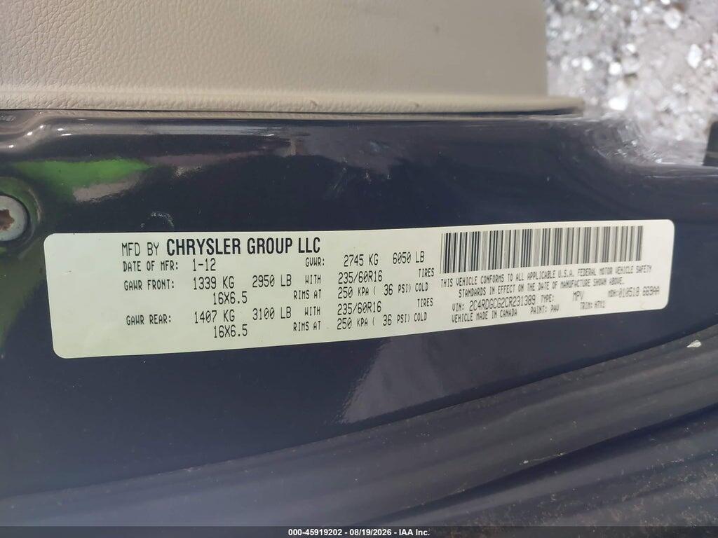 2C4RDGCG2CR231389 2012 DODGE GRAND CARAVAN photo no. 9