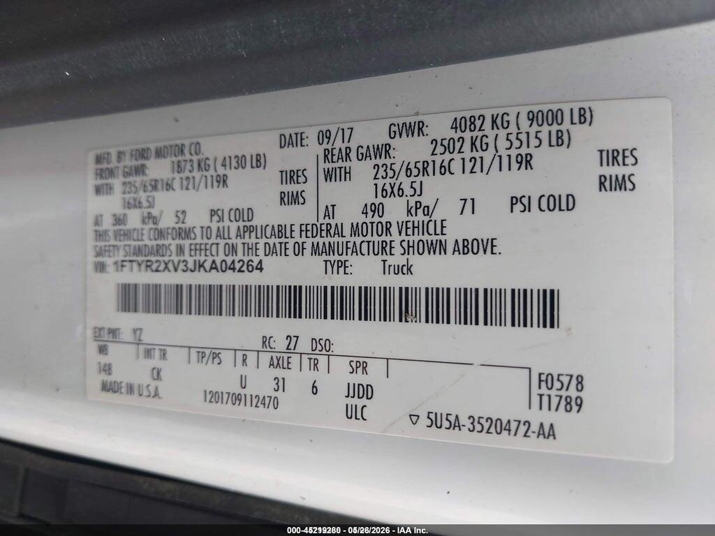 1FTYR2XV3JKA04264 2018 FORD TRANSIT-250 photo no. 9