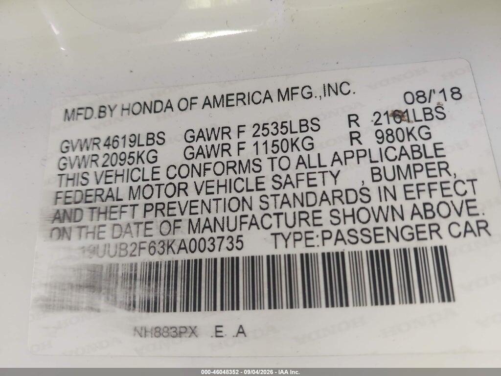 19UUB2F63KA003735 2019 ACURA TLX photo no. 9