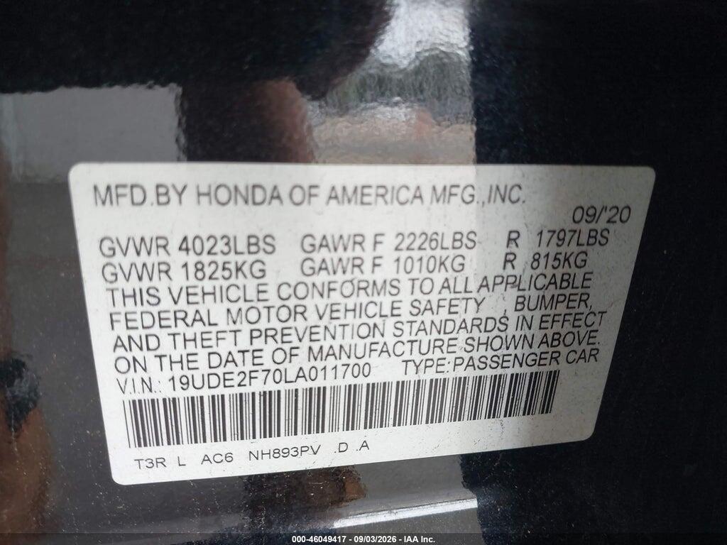 19UDE2F70LA011700 2020 ACURA ILX photo no. 9