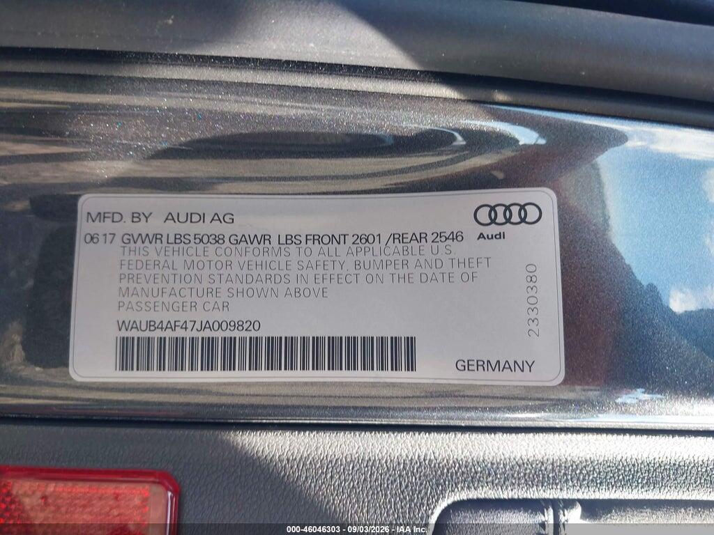 WAUB4AF47JA009820 2018 AUDI S4 photo no. 9