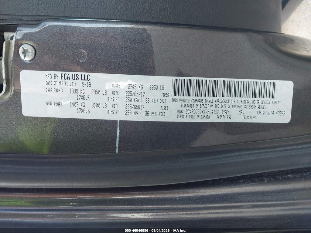 2C4RDGEGXKR564192 2019 DODGE GRAND CARAVAN photo no. 9