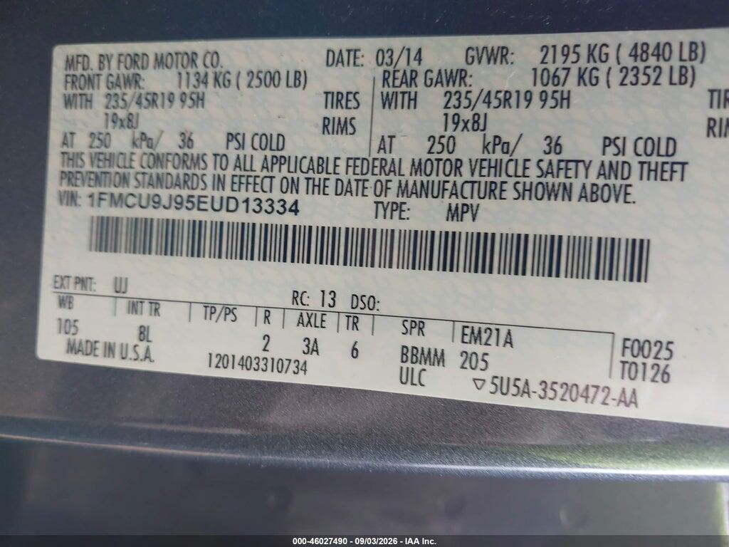 1FMCU9J95EUD13334 2014 FORD ESCAPE photo no. 9