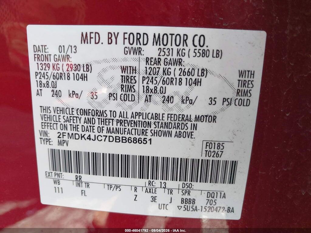 2FMDK4JC7DBB68651 2013 FORD EDGE photo no. 9