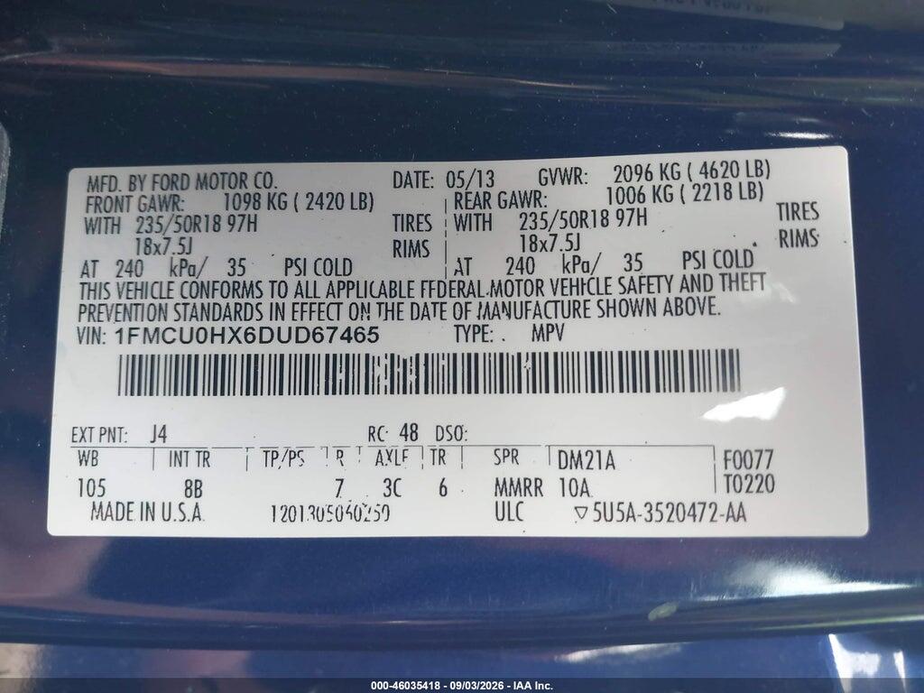 1FMCU0HX6DUD67465 2013 FORD ESCAPE photo no. 9