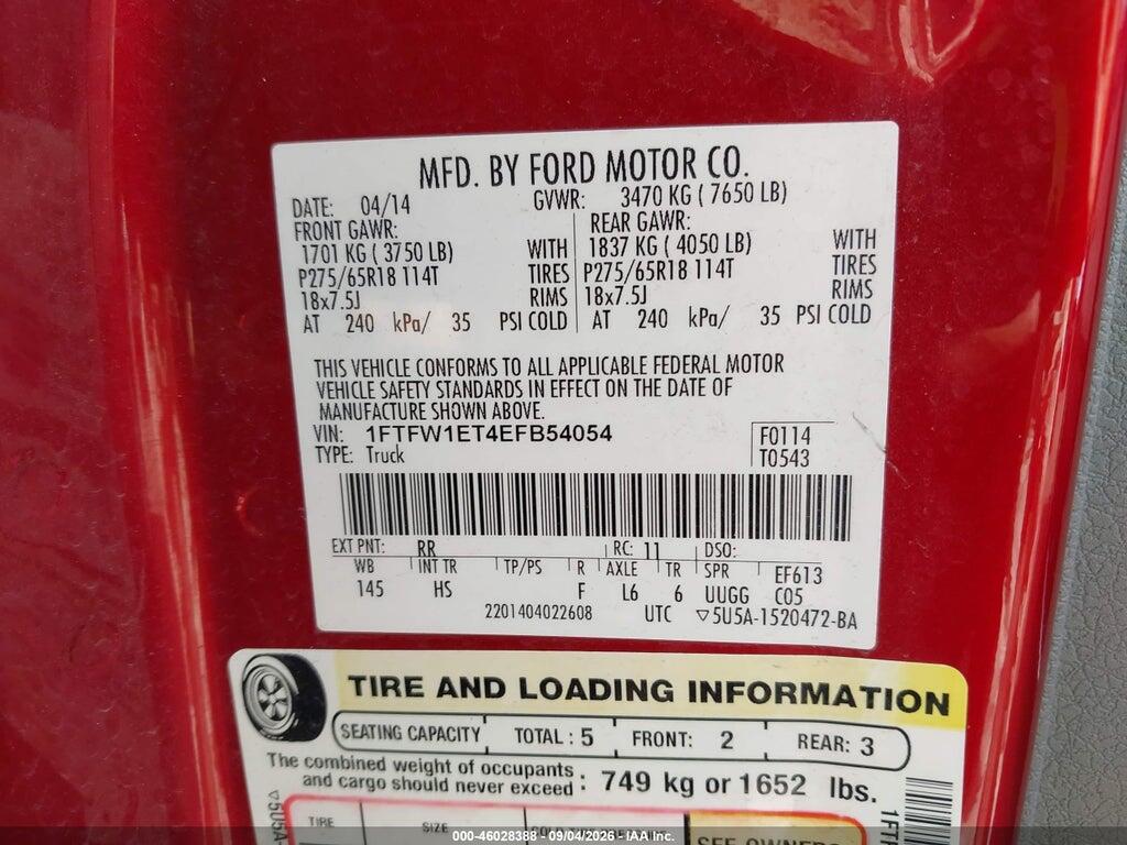 1FTFW1ET4EFB54054 2014 FORD F-150 photo no. 9