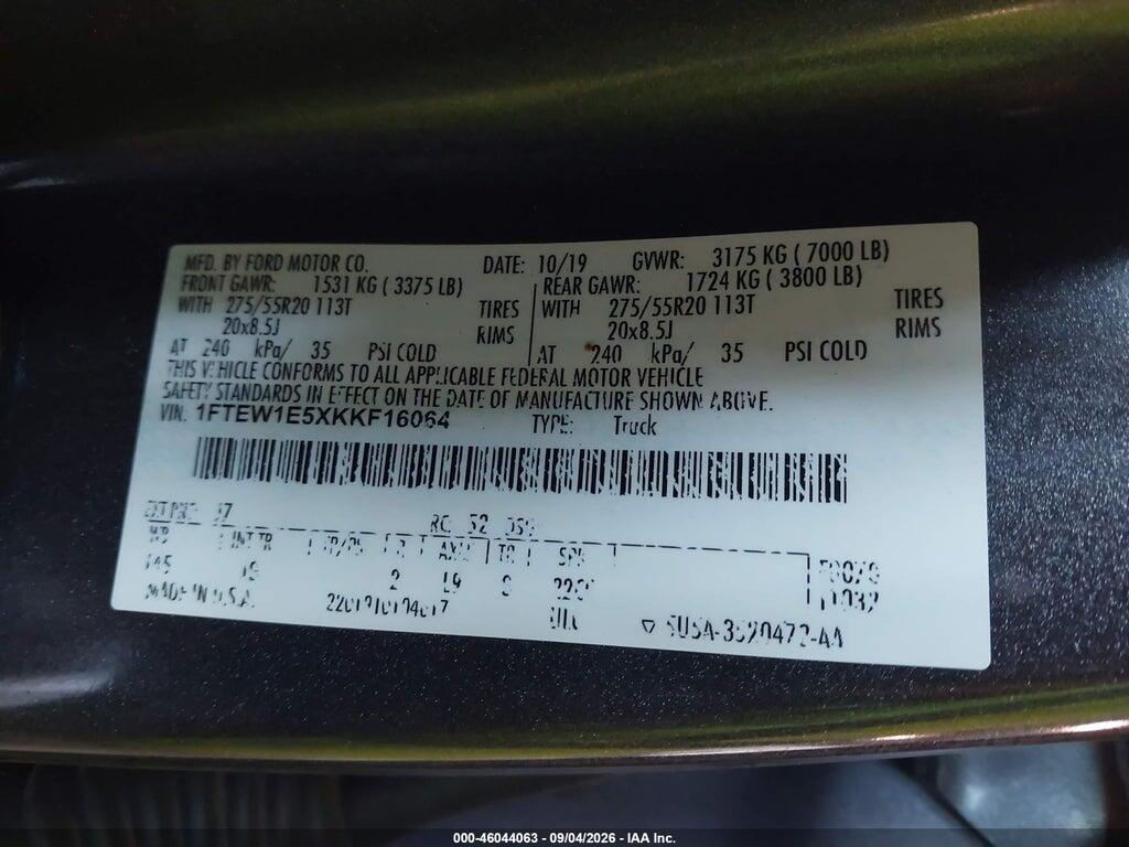 1FTEW1E5XKKF16064 2019 FORD F-150 photo no. 9