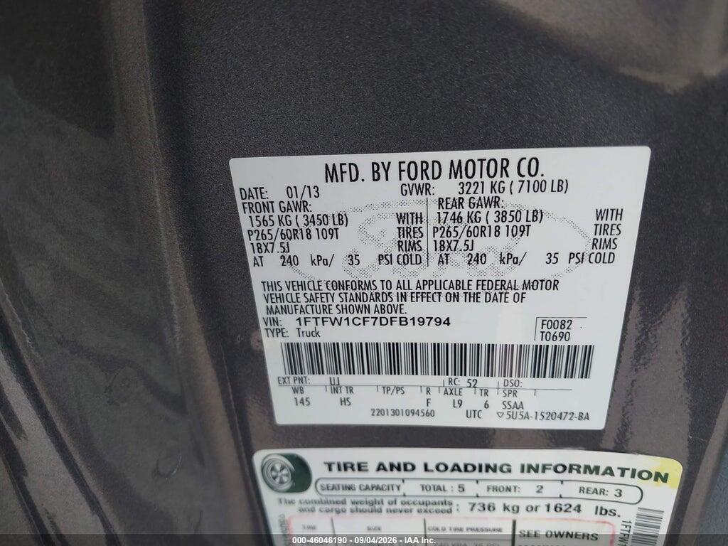 1FTFW1CF7DFB19794 2013 FORD F-150 photo no. 9